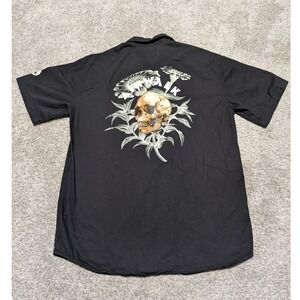 Airwalk Shirt Mens Medium Black Skull Graphic Short‎ Sleeve Snap Button Skater